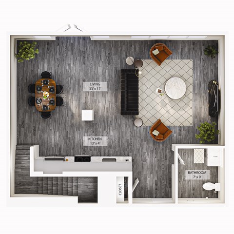 Floor plan for 1 bed, 2 baths, 1621 sqft